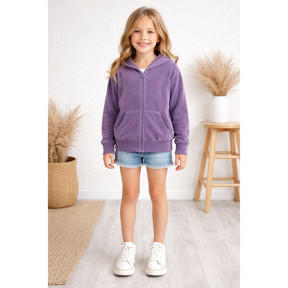 TEA COLLECTION Kids Hoodie 7 Zip Jacket Purple Velour Pockets Girls 24F12149